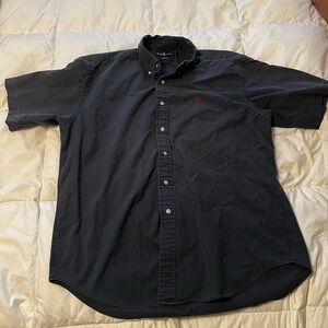 Ralph Lauren Shirt Mens Large Blue Solid Canvas Red Pony Logo Button Up Collared